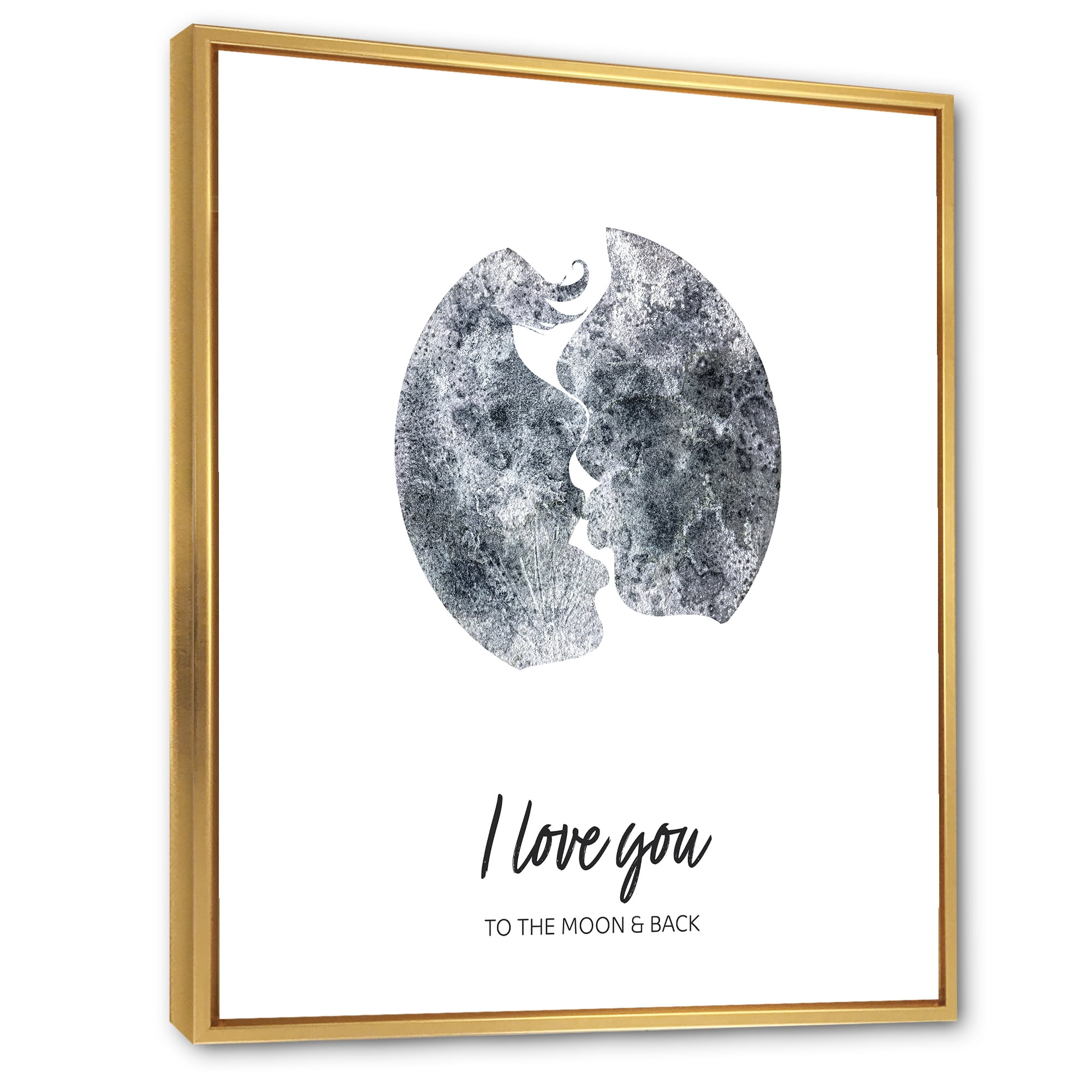 Designart 'Kiss of Two Lovers In Romantic Moon Shape' Modern Framed Canvas Wall Art Print