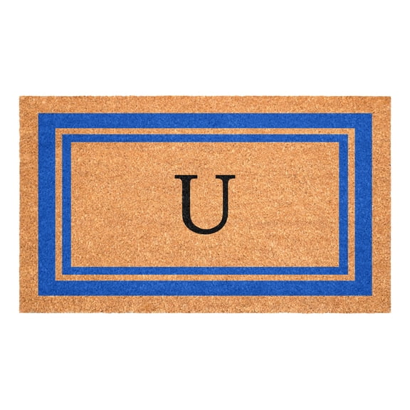 Blue Border Monogram Doormat (Letter U)