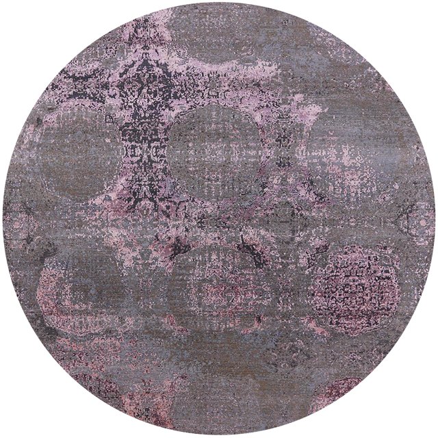 Ahgly Tapis Rond Intérieur Moderne Mi-Siècle Violet Oriental, 5 Pieds Rond