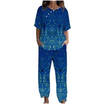 LYXSSBYX Two Piece Sets for Women Summer Women's Casual Short Sleeve Half Sleeve Round Neck Cropped Top Casual Pants Suit Set Two Piece Set