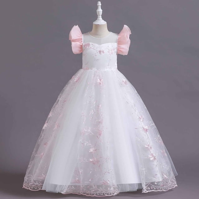 Vestido de princesa Herrnalise para niñas pequeñas de mediana edad, sin mangas, bordado, de malla, de gasa, de princesa