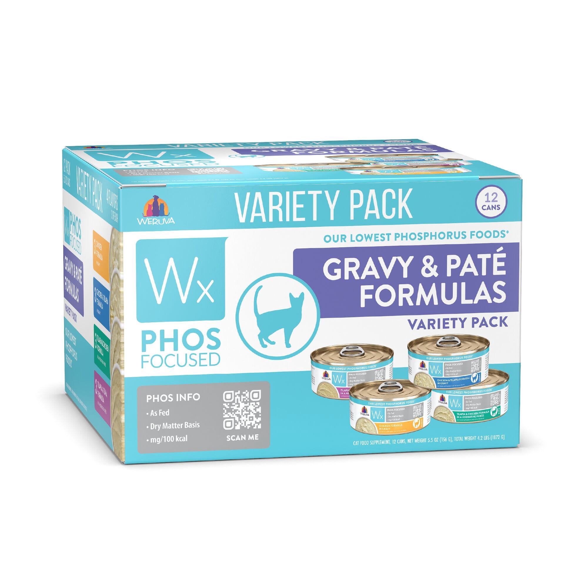 Weruva Wx Phos Focused Gravy & Pate Formulas Variety Pack Wet Cat Food 5.5 oz. Count of 12