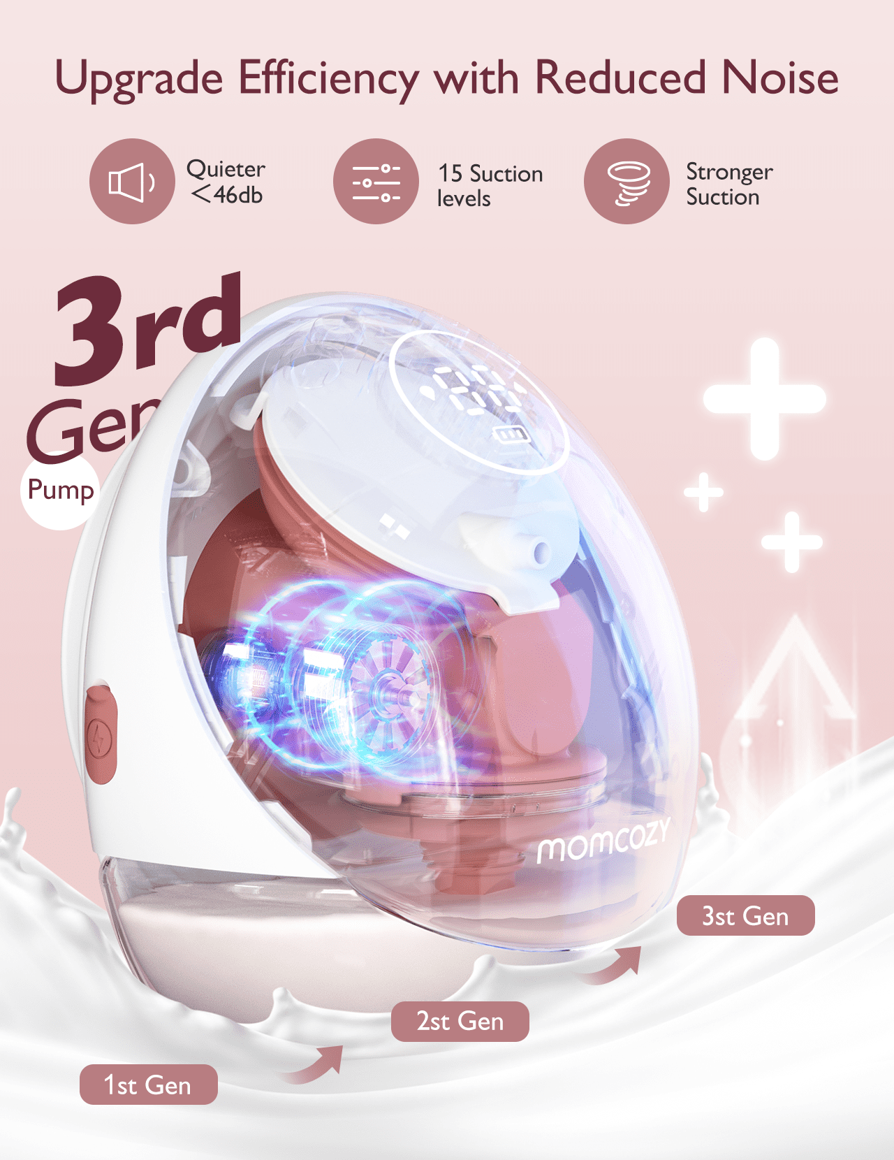 Momcozy Hands Free Breast Pump Mobile Flow, App Discreet Electric Breast Pump M9, Control Personalized, 1 Pack, Cozy Red