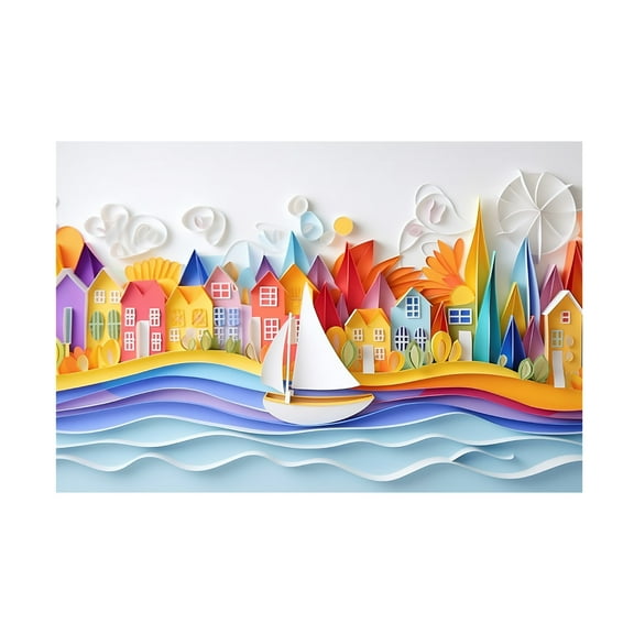 Canvas Wall Art - Ray Heere 'Paper Art Coastal Scene 8' Wall Art for Living Room, Bedroom, or Office Décor by Trademark Fine Art - 19 x 12 Inches