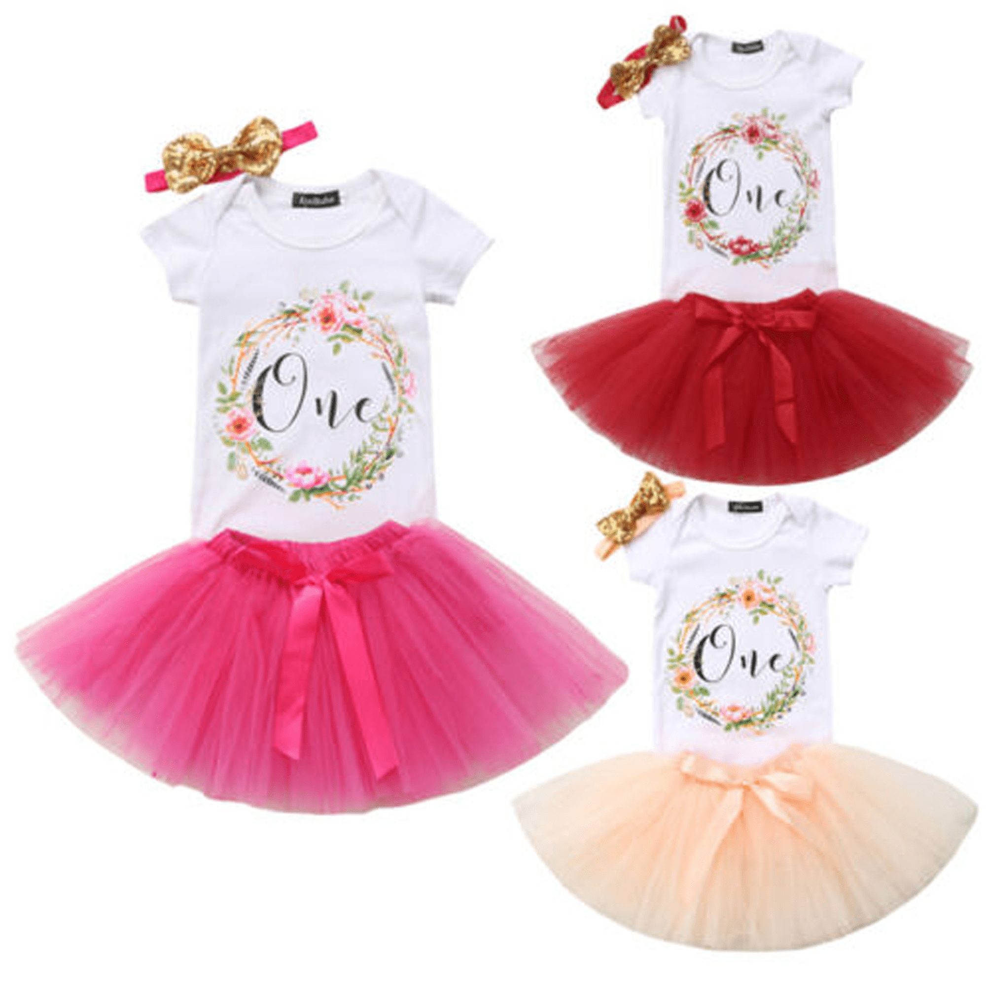 Flower First 1st Birthday Baby Girl Romper Tulle Tutu Skirts Dress Outfits  Sets 