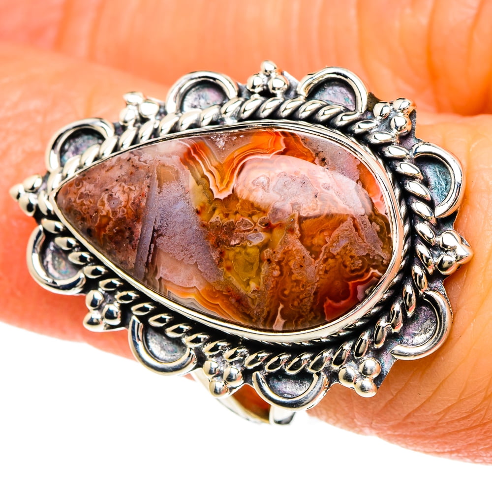 Natural Yellow Crazy Lace Agate Ring Solid 925 Sterling Silver Fashion Jewelry Size 5 