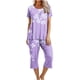 thumbnail image 1 of Conjuntos Cortos para Mujeres Impresión Floral de Verano Casual Manga Corta Cuello Redondo Y Pantalones Recortados Conjunto de Poliéster, Traje de Verano Casual, 1 of 8
