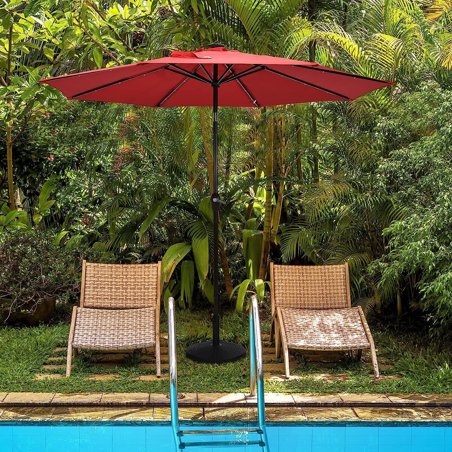 ANHXN Patio Umbrella Base,Round Market Umbrella Stand for 1.5''-1.9'' Umbrella Poles, Heavy Duty Resin Base with Metal Support Holder for Deck Garden Poolside