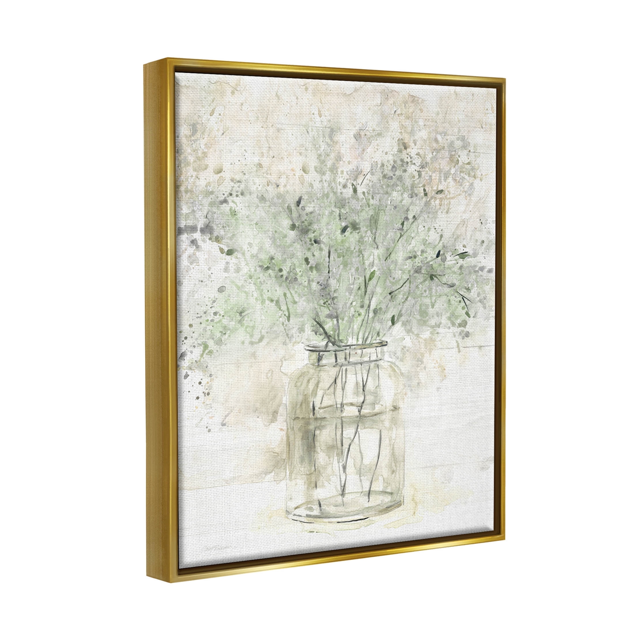 Baby's Breath Botanical Bouquet Botanical & Floral Graphic Art Metallic Gold Framed Art Print Wall Art