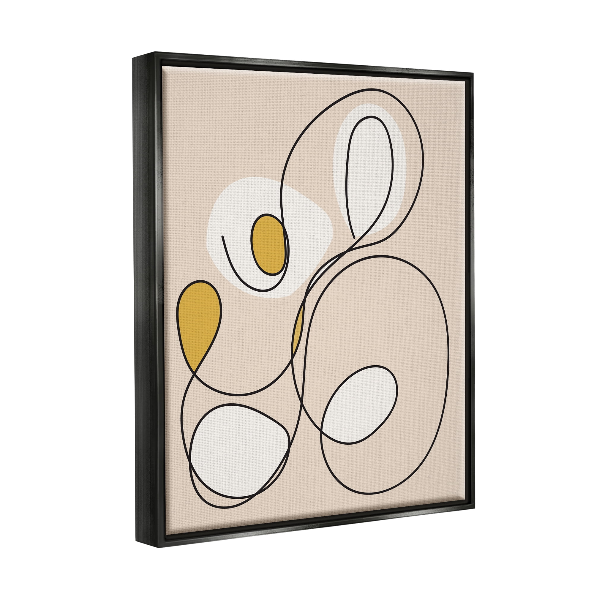 Stupell Industries Swirled Line on Beige Abstract Painting Black Floater Framed Canvas Art Print Wall Art, 17 x 21