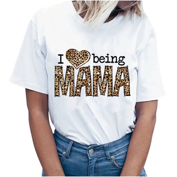 Camisetas estampadas con cuello redondo para el día de la madre para mujer Camisetas estampadas Camiseta de manga corta Blusa Tops Fridja bn3672