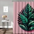thumbnail image 2 of GOSMITH Banana Leaf Tropical Green Leaves Satin Green/Pink Shower Curtain for Bathroom White, 2 of 6