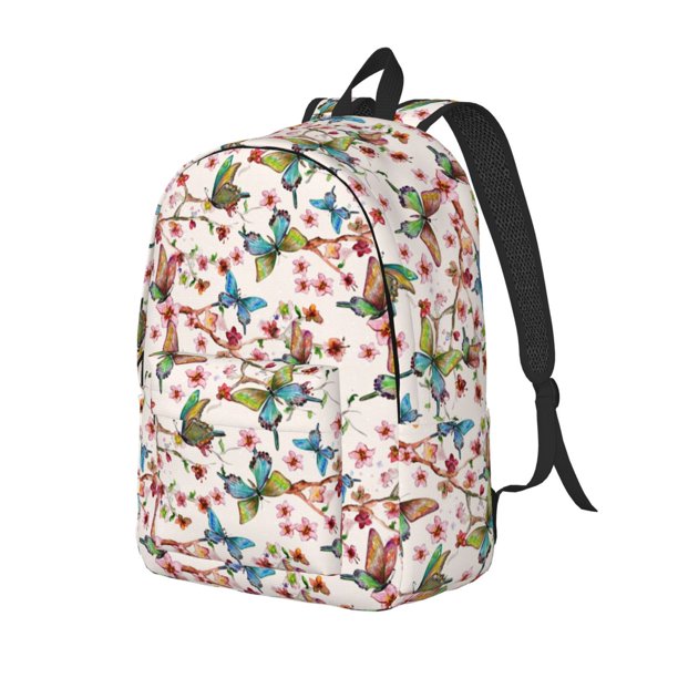 Balery Floral With Butterflies Mochila Clásica Impresa Básica para Viaje, Mochila Escolar Resistente al Agua, Mochila de Lona con Correas Ajustables-Medium