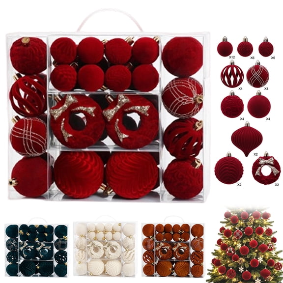 Christmas Tree Decorations Balls 48pcs Flocking Christmas Ornament Balls Set Home Party Xmas Tree Pendant