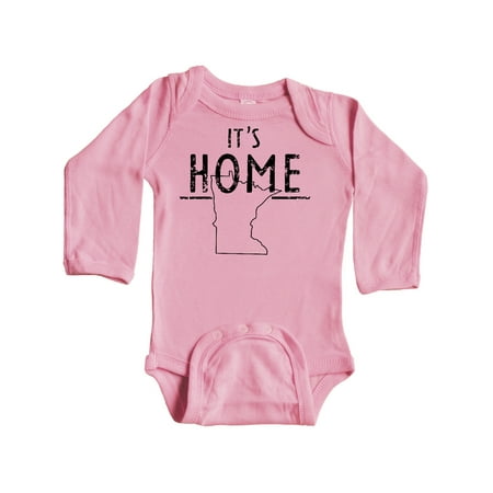 

Inktastic It s Home- Minnesota State Outline Distressed Text Gift Baby Boy or Baby Girl Long Sleeve Bodysuit