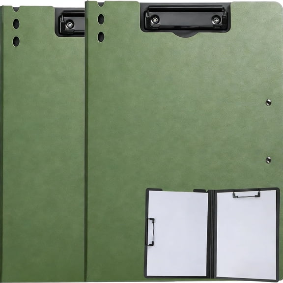 MOJMBSBY Foldable Clipboard Folder with Horizontal and Vertical Double Metal Clips, Pen Holder, File Cover, Green, 2 Pcs, A4