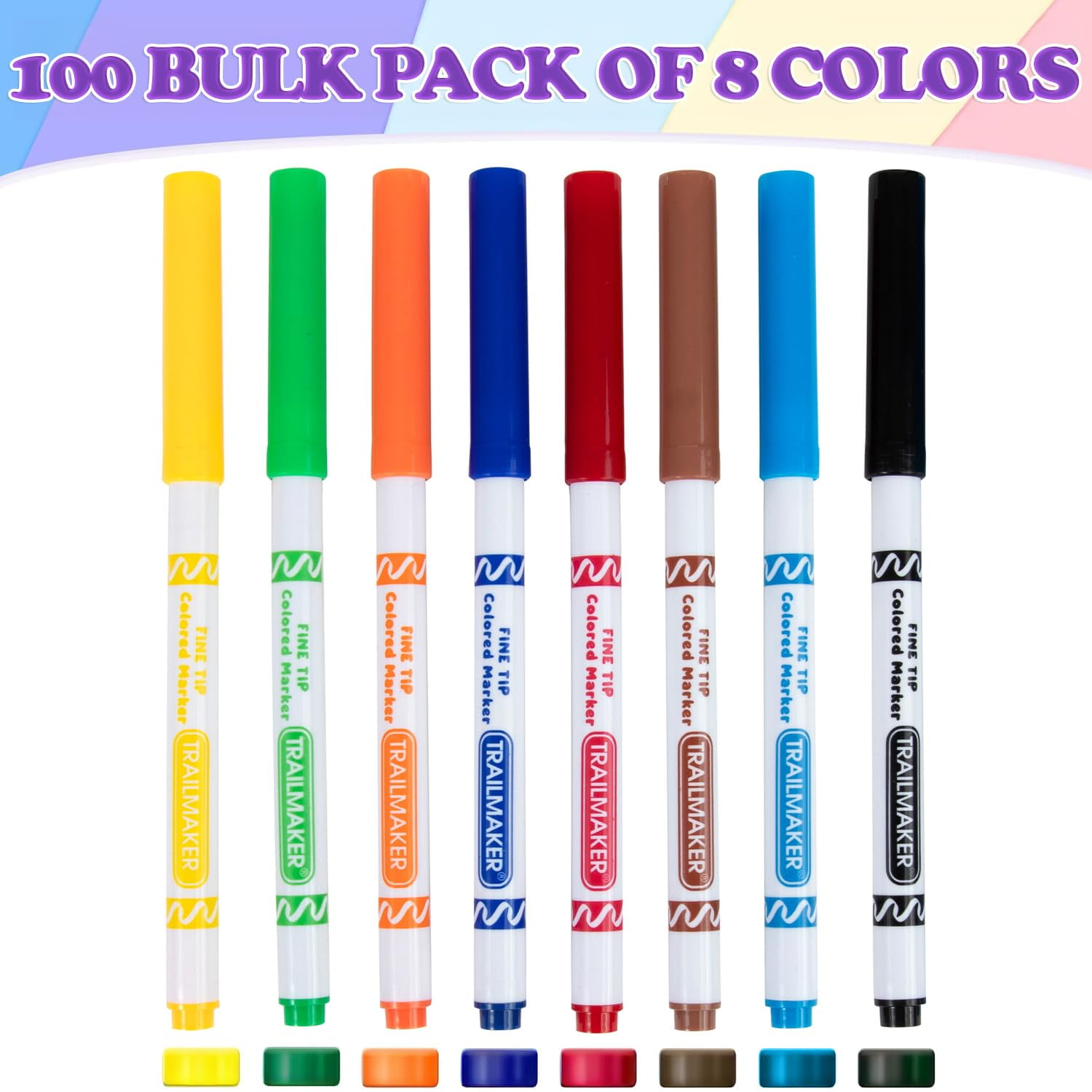 100 Pack of Bulk Wholesale Fine Line Washable Coloring Markers Containing 8 Markers Each Pack in Multiple Colors Total 800 Markers