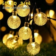 FancyWhoop 31ft Solar Globe String Lights Outdoor Waterproof Warm White Fairy Light W/ 8 Modes for Patio Backyard Party Wedding Holiday Decorative