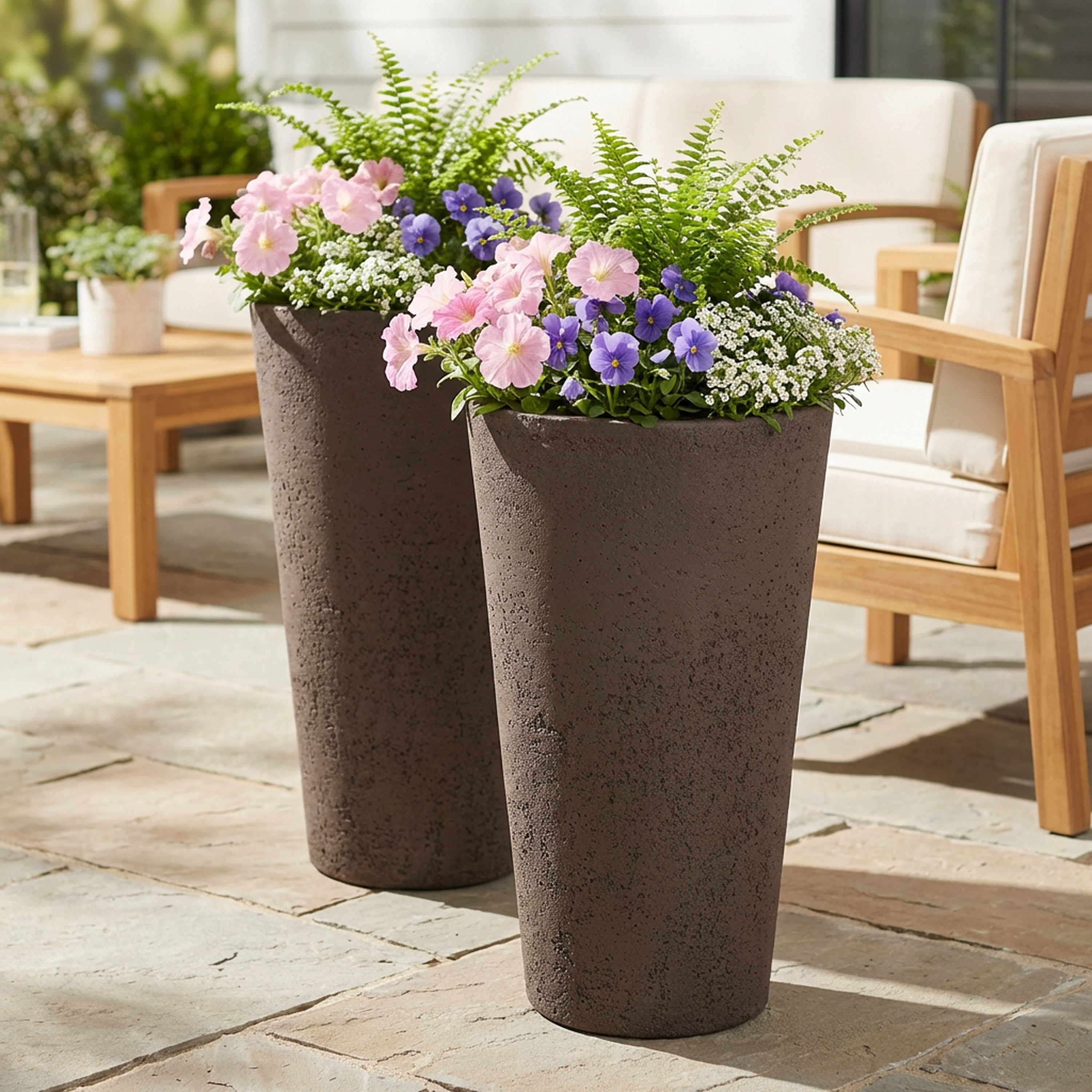 Algreen Crete 20" Self-Watering Planter, Tall, Browstone Resin, 2 Pack