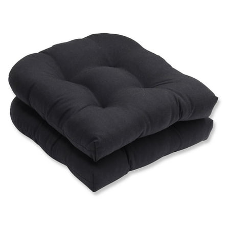 Black Seat Cushion - Pillow Perfect Outdoor/ Indoor Tweed Black Wicker Seat Cushion (Set of 2)