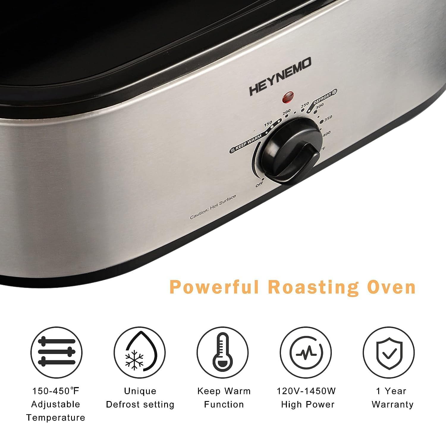 Superjoe 22 Quart Roaster Oven with Self-Basting Lid, Turkey Roaster Oven  with Removable Insert Pot, Stainless Steel Silver 