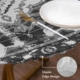 thumbnail image 3 of Black Grey Round Tablecloth, Fitted Table Cover with Elastic for 55"-60" Round Tables, Boho Vintage Print Distressed Brick Patterns Table Cloth Outdoor Indoor Dinning Party Waterproof Tablecloths, 3 of 7