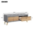 thumbnail image 3 of Upholstered Wooden Storage Ottoman Bench with 2 Drawers, Padded Seat with Rubber Wood Leg, Fully Assembled Except Legs and Handles, Gray, 3 of 7