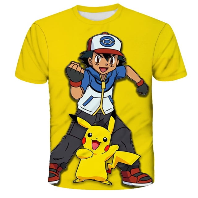 Camiseta de Pikachu con estampado 3D de Pokémon para niño y niña, camisa informal de moda, ropa de dibujos animados de 3 a 14 años qym unisex