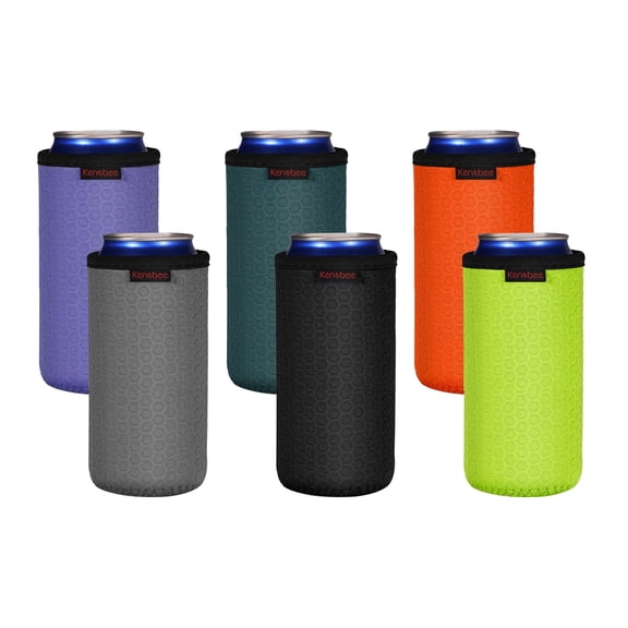 6 Pack 12 oz Slim Can Cooler Sleeves, Reusable Neoprene Insulated Drink Holders, Non-Slip Can Covers for Hard Seltzer, Beer, Soda & Energy Drinks