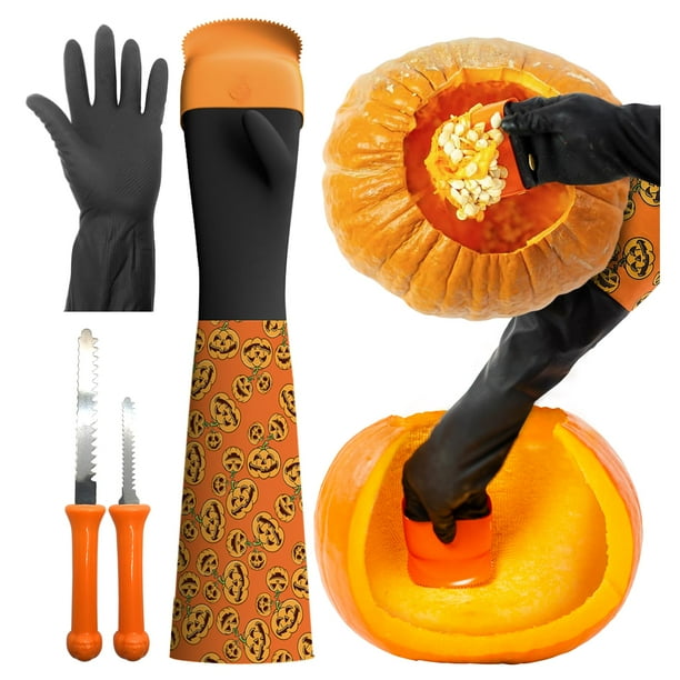 Kit de tallado de calabazas con forma de guante raspador de calabazas con momentos de Halloween