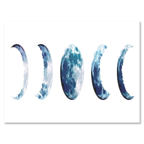 Designart ' Magic Blue Moon Phases On White ' Bohemian & Eclectic Canvas Wall Art Print