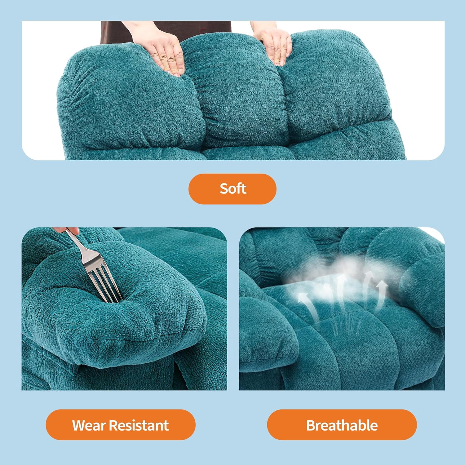 Sunvasagoo Chenille Manual Recliner Chair, 300Lb Capacity, 3 Colors