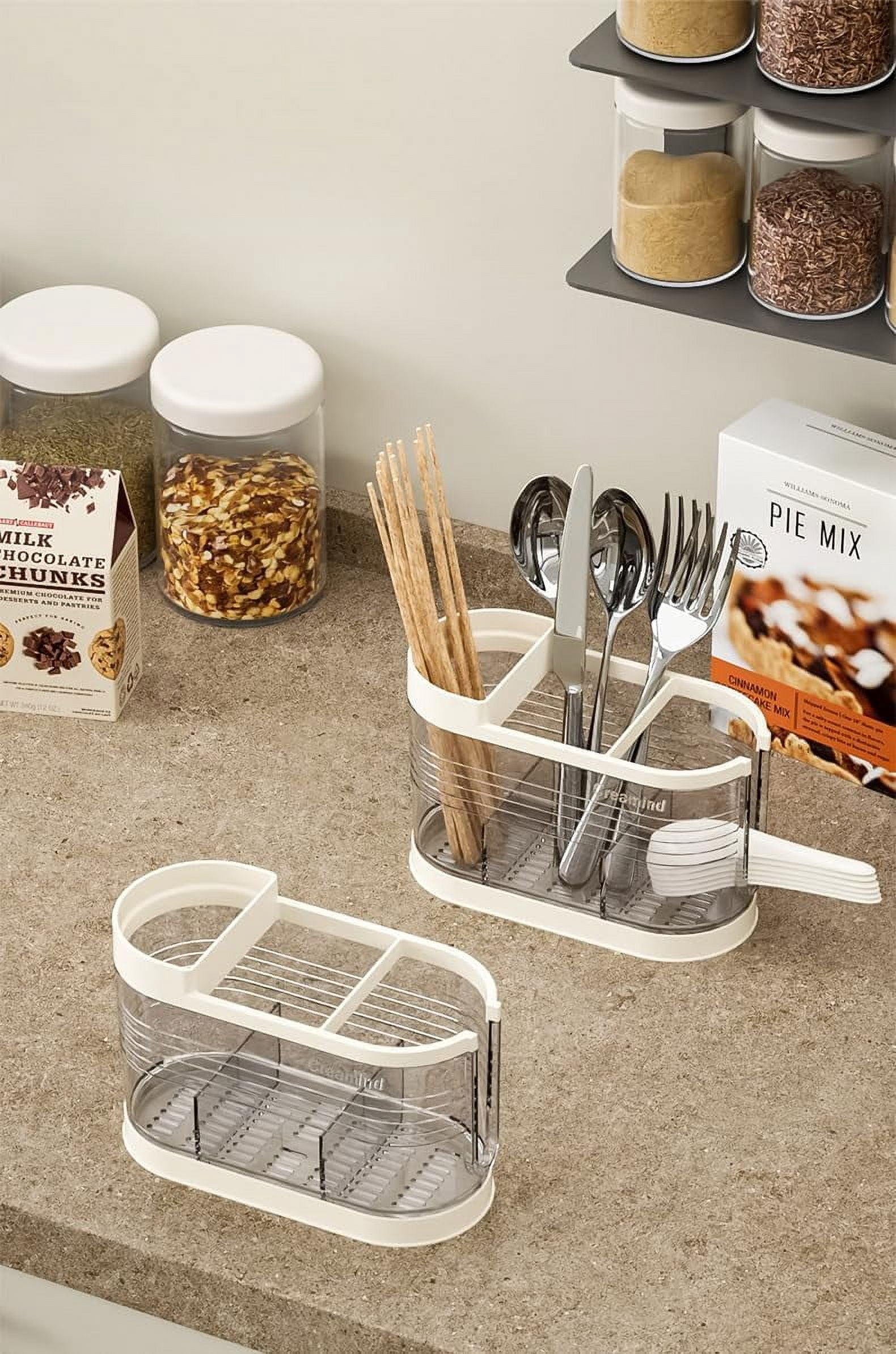 ABPETE Clear Countertop Cutlery Drying Holder Utensil Holder Cutlery Drainer Tableware Holder Box Tabletop Separated Fork Chopstick Kitchen Storage Cutlery Utensil Organizer