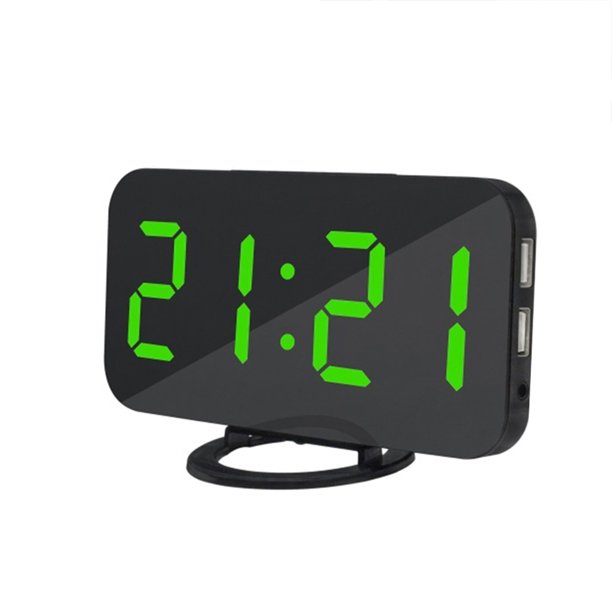 Pantalla LED Reloj digital Reloj despertador de mesa regulable automático con modo de repetición Puerto USB doble, Pantalla negra, verde seitruly EL3016-07B