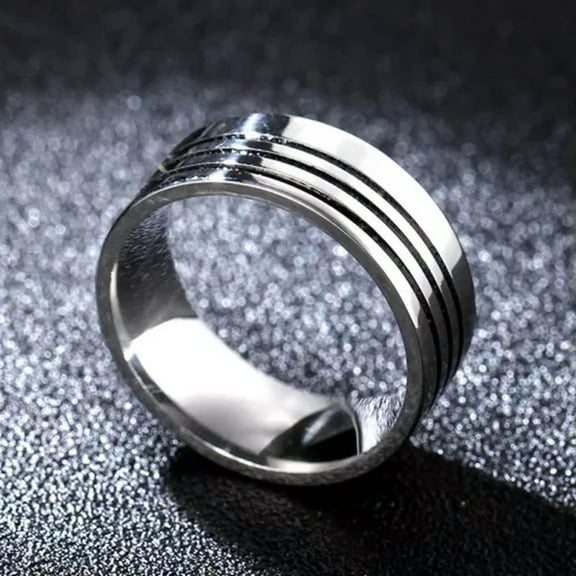Retro Black Band Men's Jewellery 8mm Titanium Steel Silver Ring Size 7-13