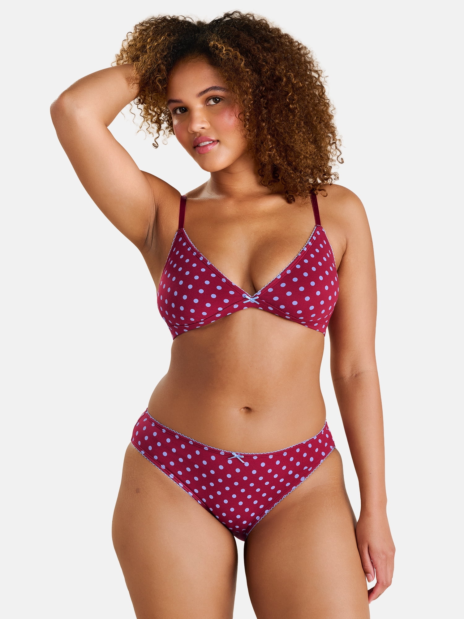 Fresh by Fruit of the Loom Women's Cotton Triangle Bralette and Bikini Set, Size XS-XXL