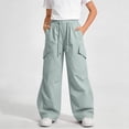 thumbnail image 2 of hoksml Girls Cargo Pants, Drawstring Elastic Waist Quick Dry Trousers for Back to School and Outdoor Hiking, 2 of 5