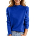 thumbnail image 6 of Knit Sweaters for Women Mock Turtleneck Warm Sweater Long Sleeve Tops Casual Soft Lightweight Shirts Dark Blue M, 6 of 7
