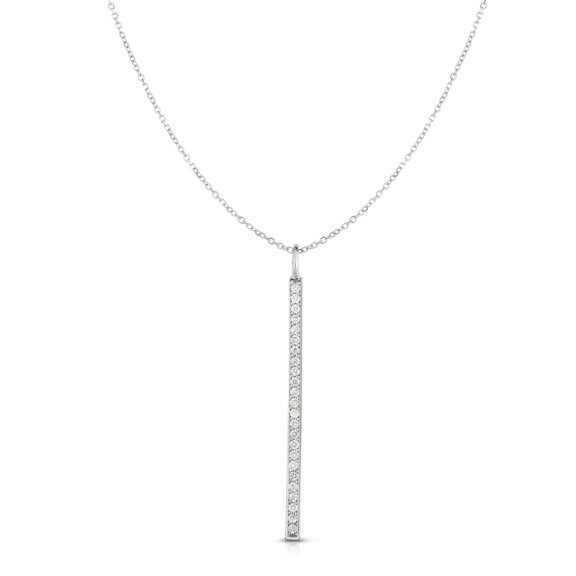 14K White Gold Pendant 0.25ct White Diamonds 0.8mm Diamond Cut Oval Classic Cable Chain by IcedTime