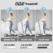 Yagud Walking Pad Treadmill with Handle Bar and Adjustable Incline, 3.8HP Portable Electric Treadmills with Wheels for Home, Home Treadmills with Incline, 0.5-3.8MPH, Silver