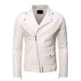 thumbnail image 1 of Chaqueta de cuero con cremallera oblicua y solapa informal ajustada para motocicleta para hombre, 1 of 6