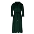 thumbnail image 3 of Robe d'Été à Manches pour Femmes Mode Manches 3/4 Solide Cordon de Serrage Bandage Manches Mi-Longues Taille Haute Col Rond Robes d'Été pour Femmes avec Manches, 3 of 5