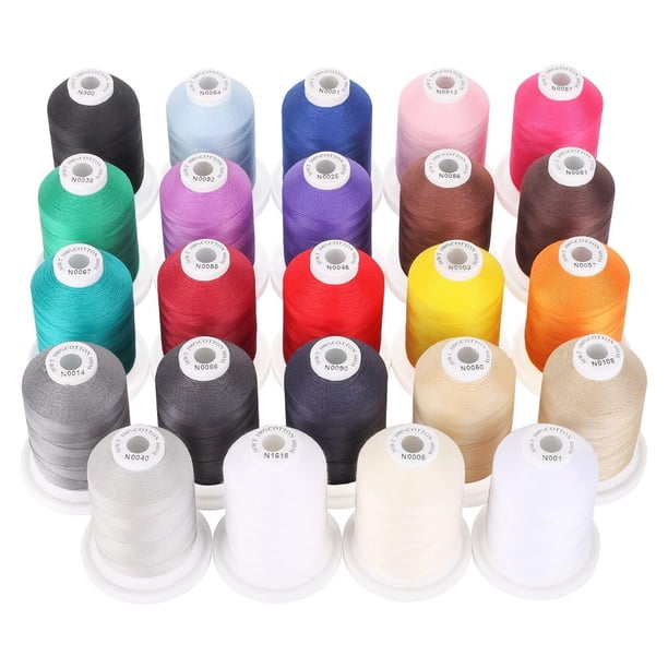 New Brothread - 18 Opciones - Hilos Multiusos De Algodón 100% Mercerizado 50S/3 600M(660Y) Cada Carrete Para Acolchar Costura Y Bordado Serger - 24 Colores Básicos