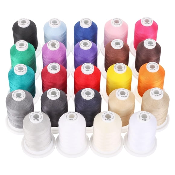 New Brothread - 18 Opciones - Hilos Multiusos De Algodón 100% Mercerizado 50S/3 600M(660Y) Cada Carrete Para Acolchar Costura Y Bordado Serger - 24 Colores Básicos
