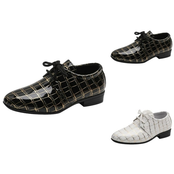 Boys Running Shoes Boys Sneaker Fashion All Seasons Boys Leather Shoes Pointed Toe Low Heel Lace Up Leather Grain Comfortable Dress Dance Performance Shoes