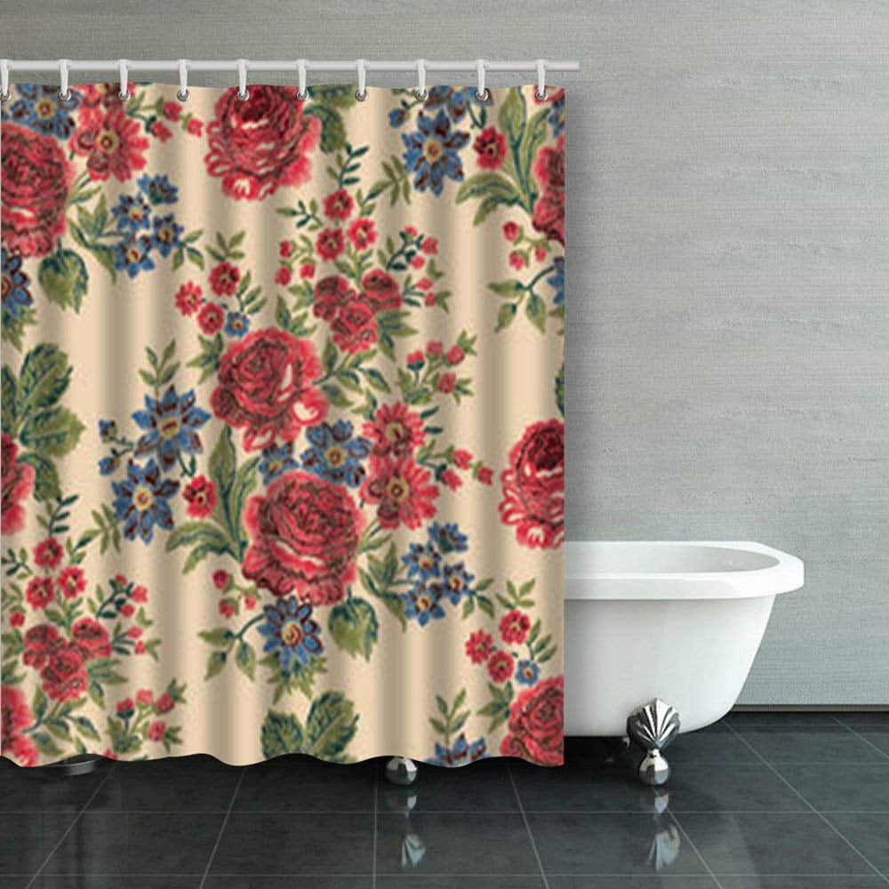 ARTJIA Embroidery Seamless Floral Pattern Embroidered Shower Curtains ...