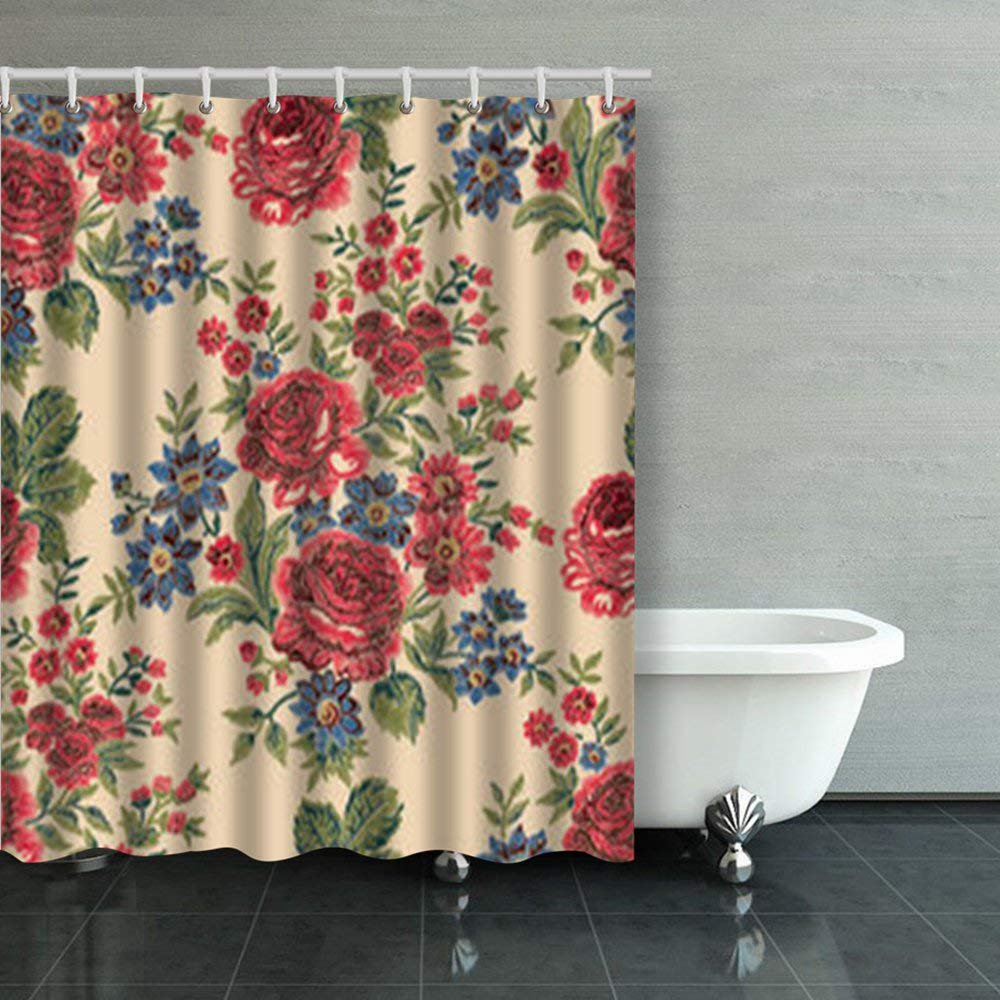 ARTJIA Embroidery Seamless Floral Pattern Embroidered Shower Curtains