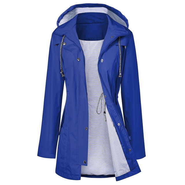 Gabardina impermeable LOMON con capucha larga para mujer, azul XL