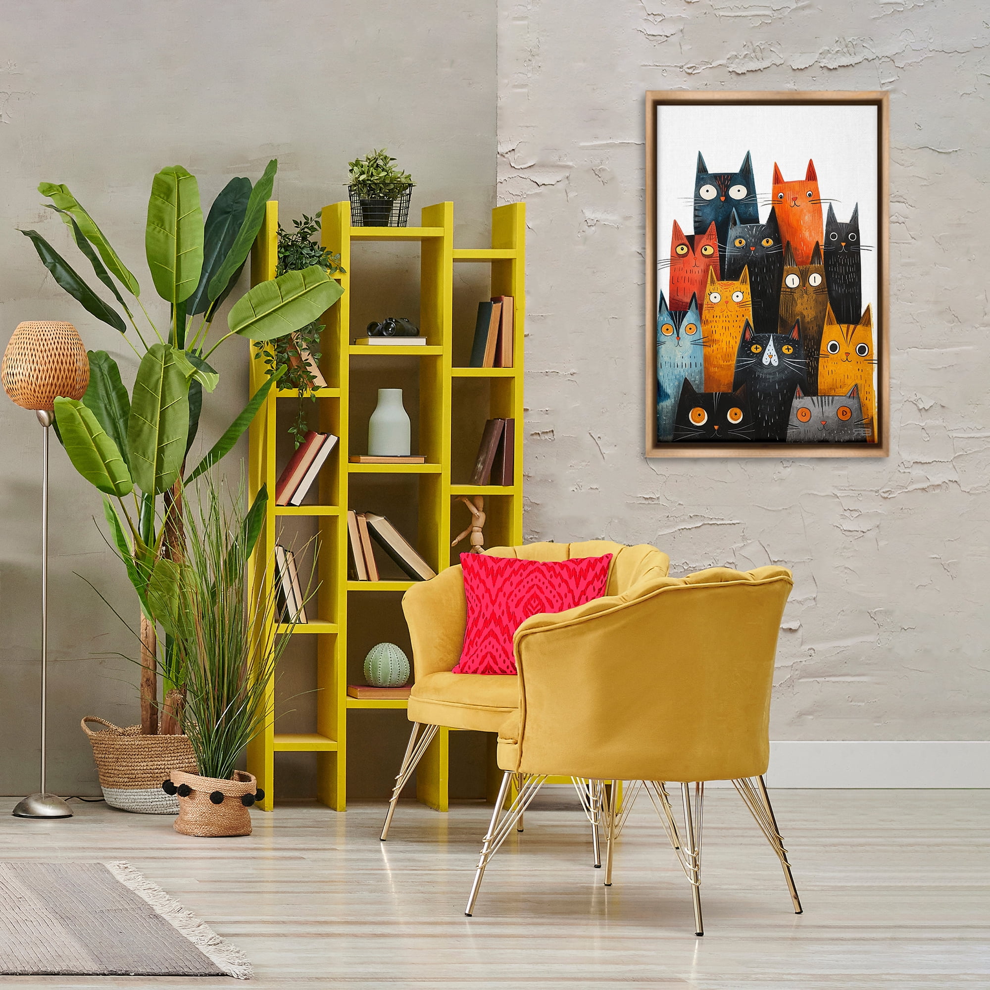 Stupell Industries Fun Peeking Cat Faces Animals & Insects Painting Brown Floater Framed Canvas Art Print Wall Art, 21 x 31