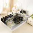 thumbnail image 4 of Castle Fairy Luxury Ink Gold Floral Art Twin Sheets 3pcs,Black White Flower Glitter Splash Layout Bedding,Gold Gray,1 Fitted Sheet,1 Flat Sheet and 1 Pillowcase, 4 of 6
